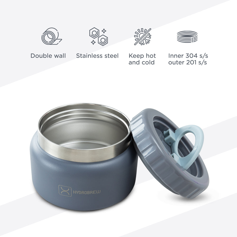 Hydrobrew Mega Flex Bento Lunch Box 1864ml w/ Sip Switch Water Bottle 1000ml | Leakproof Meal Box w/ Steel Jar – Graphite
