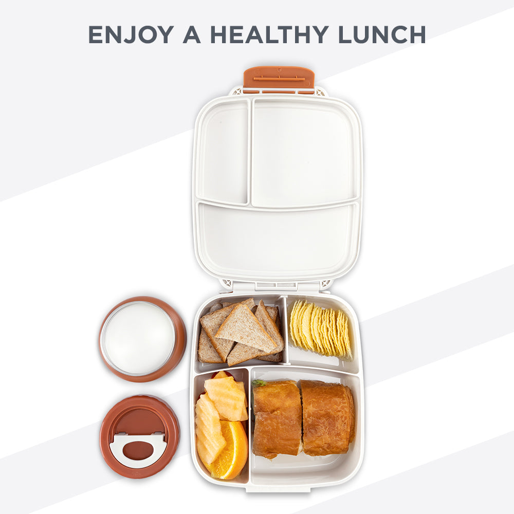 Hydrobrew Mega Flex Bento Lunch Box 1864ml w/ Sip Switch Water Bottle 1000ml | Leakproof Meal Box w/ Steel Jar – Ivory Terracotta