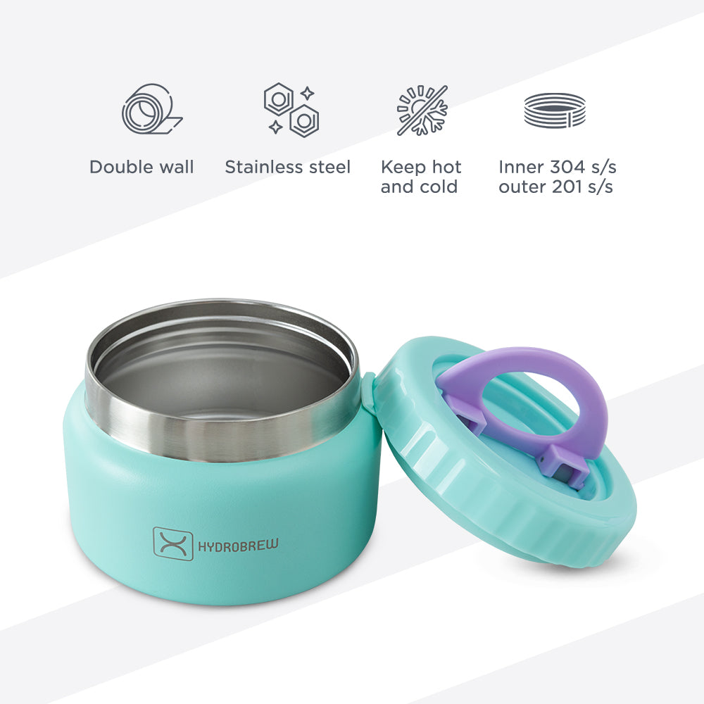 Hydrobrew Mega Flex Bento Lunch Box 1864ml w/ Sip Switch Water Bottle 1000ml | Leakproof Meal Box w/ Steel Jar – Orchid Mist