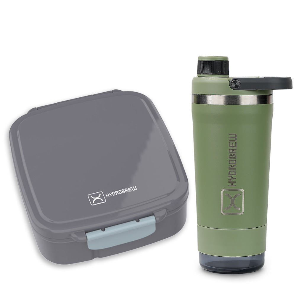 Hydrobrew Mega Flex Bento Lunch Box 1864ml w/ Sip Core Stainless Steel Bottle 720ml | Leakproof Meal Box w/ Steel Jar – Graphite