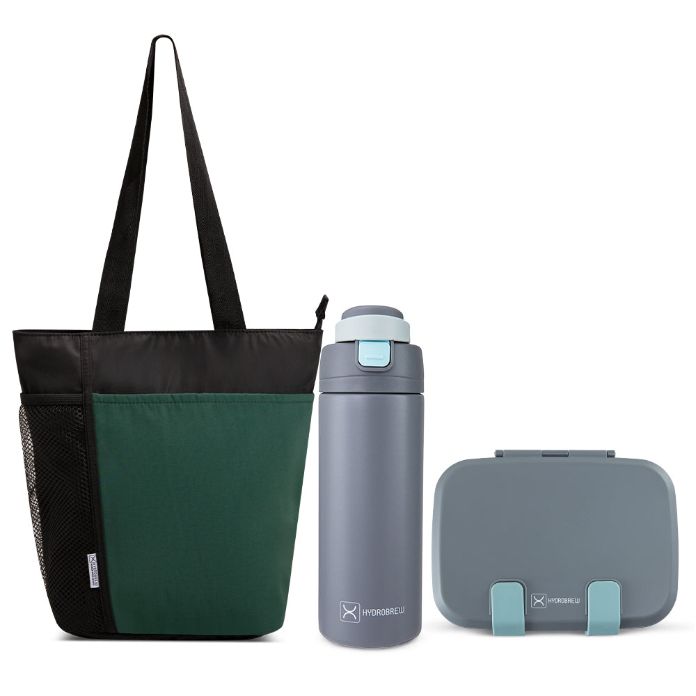 Hydrobrew Steel Core Bento Lunch Box 839ml w/ Lunch Bag & Bottle – Leakproof Meal Set Graphite