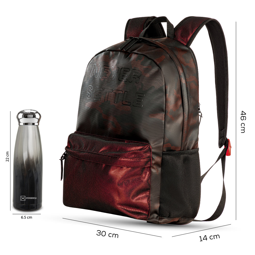 Hydrobrew 18inch Backpack w/ Double Wall Stainless Steel Water Bottle 420ml – Brown & Graphite Glow