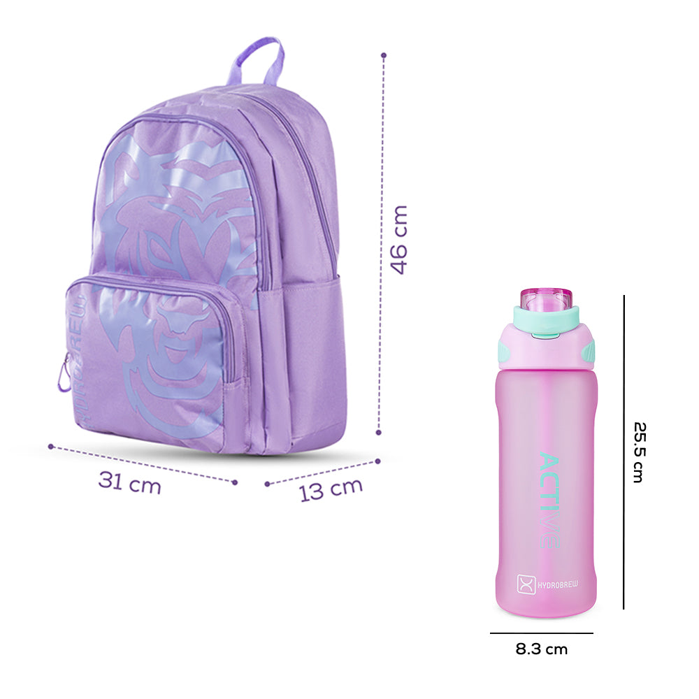 Hydrobrew 18" Backpack w/ Sip Switch Tritan Water Bottle 1000ml | Laptop Backpack w/ Bottle β Purple