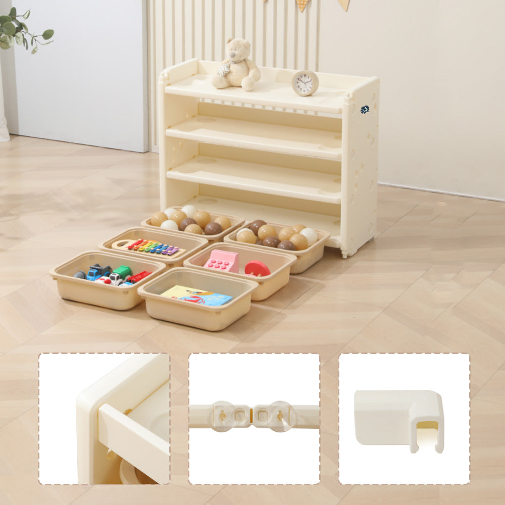 LITTLE STORY - Portable Playpen with Bookshelf, Toy Storage and Play house - White