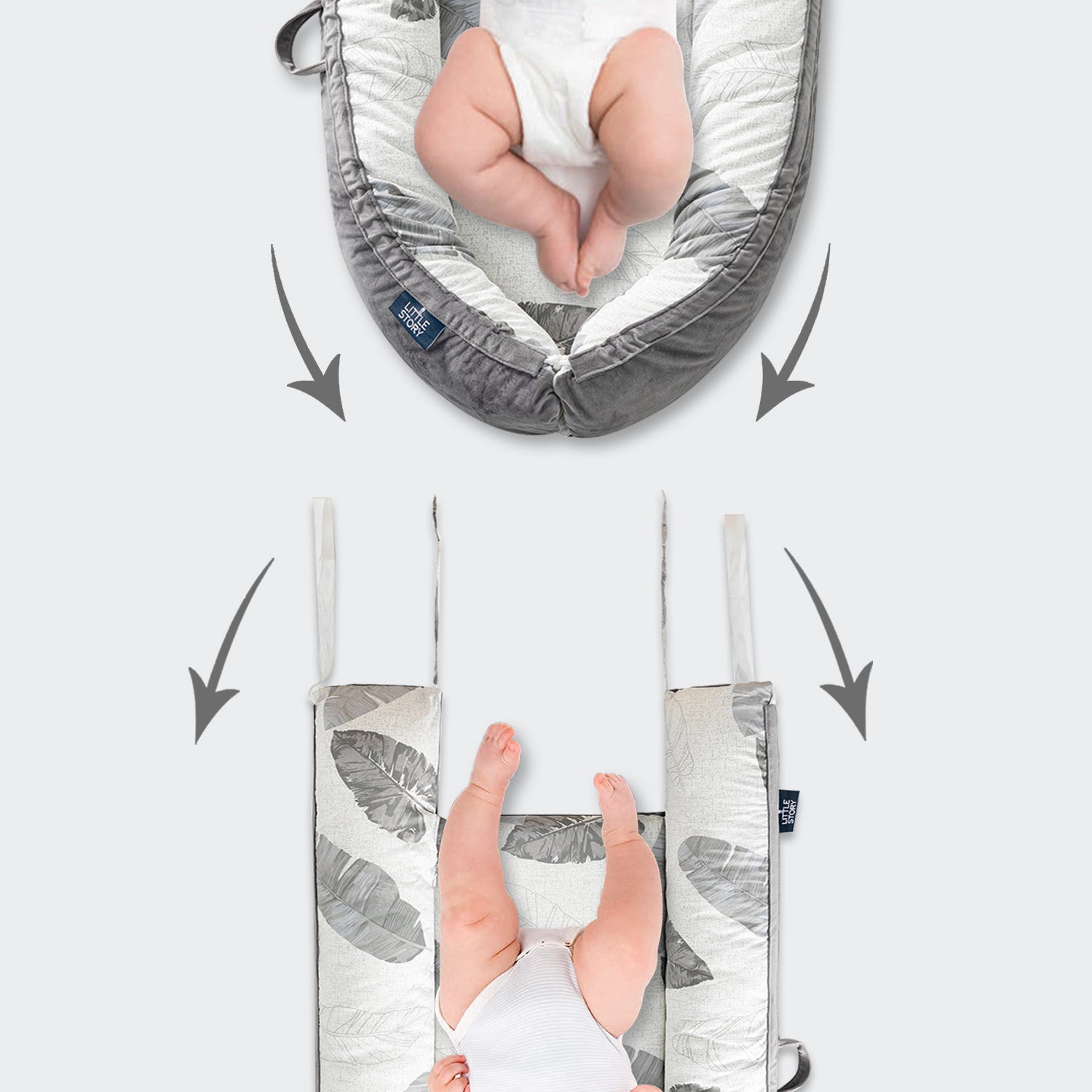 LITTLE STORY fiberfill Lounger Bed w/Feeding Pillow - Leaves