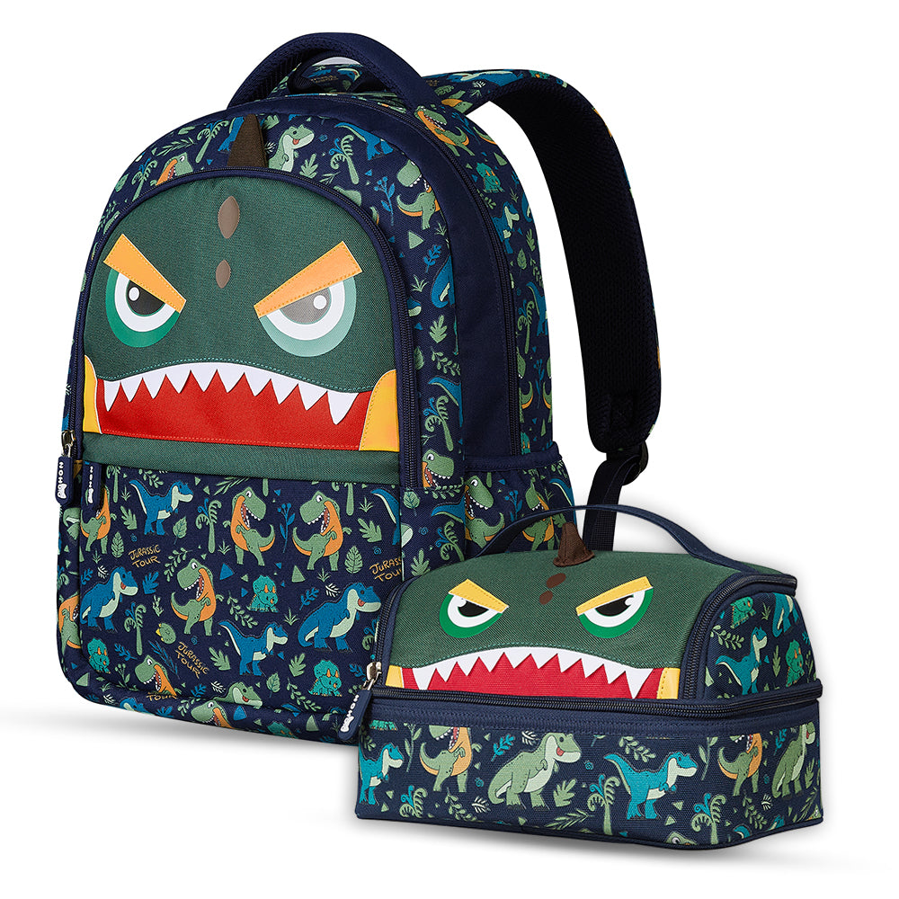 NOHOO Kids 16 Inch School Bag with Lunch Bag Combo Dino - Green