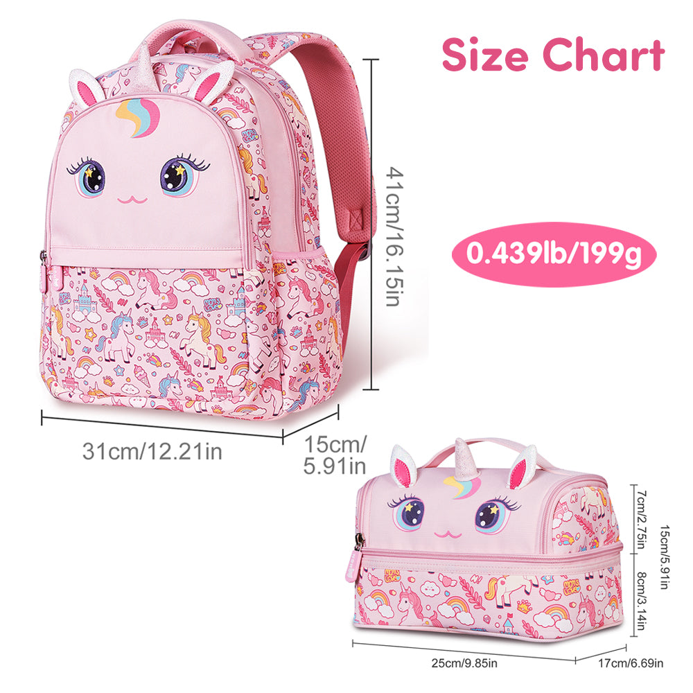 NOHOO Kids 16 Inch School Bag with Lunch Bag Combo Unicorn - Pink