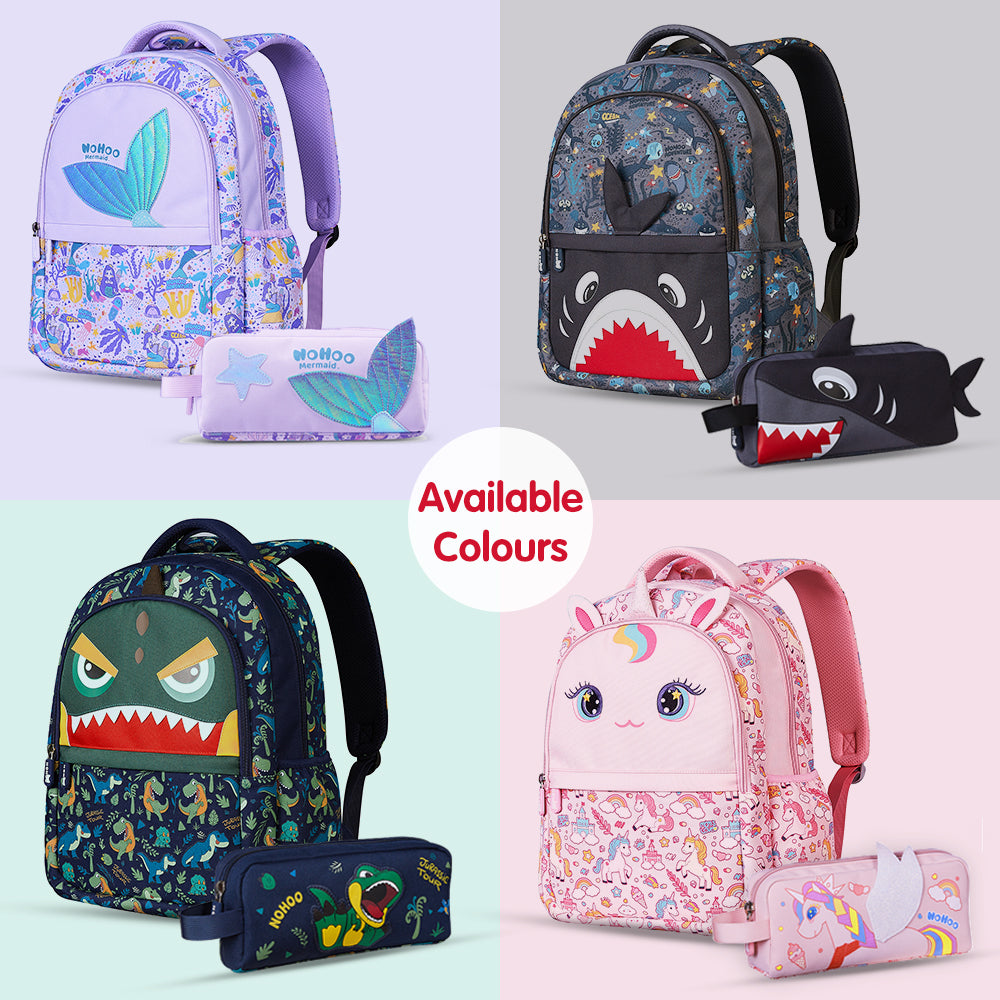 NOHOO Kids 16 Inch School Bag with Pencil Case Combo Shark - Grey