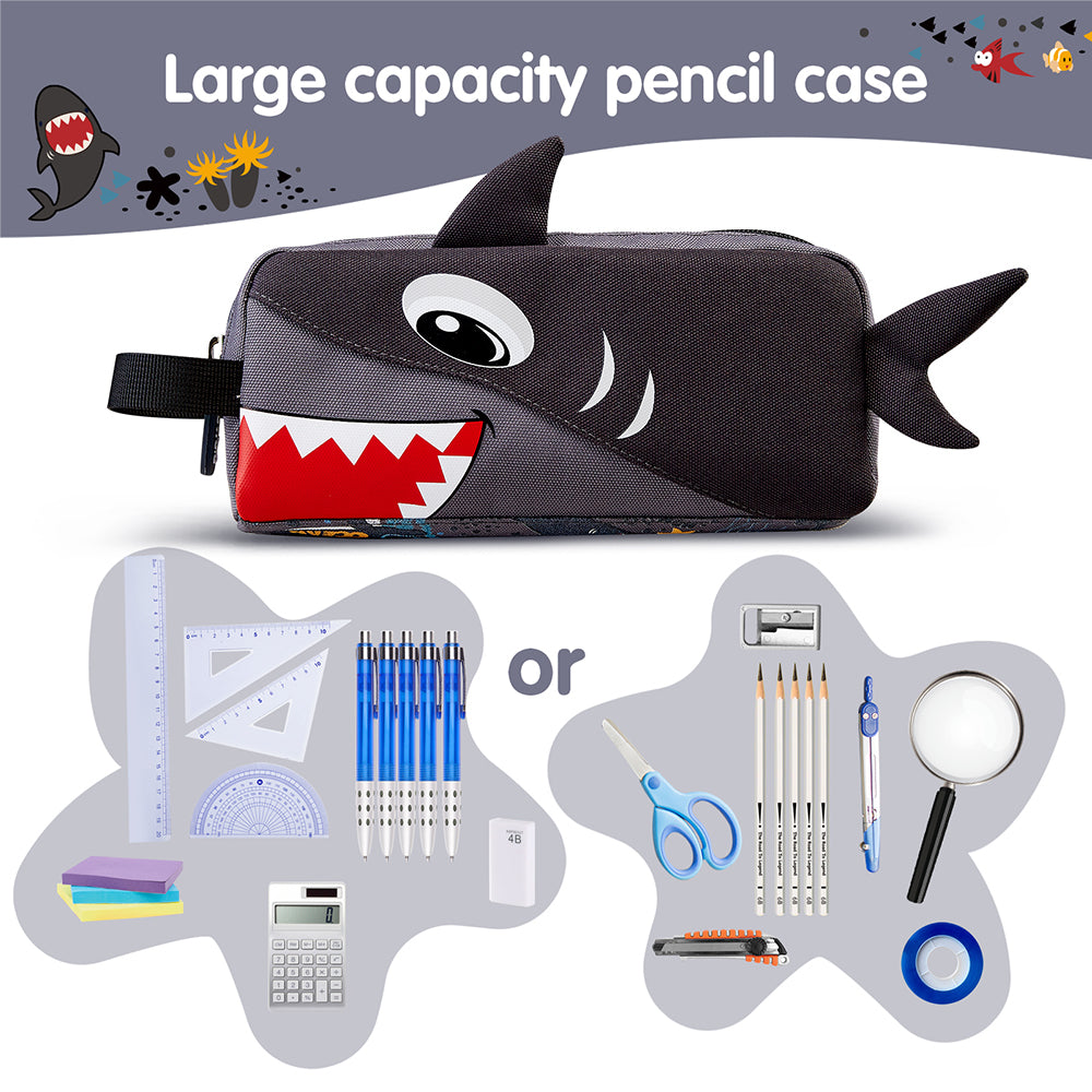 NOHOO Kids 16 Inch School Bag with Lunch Bag and Pencil Case (Set of 3) Shark - Grey