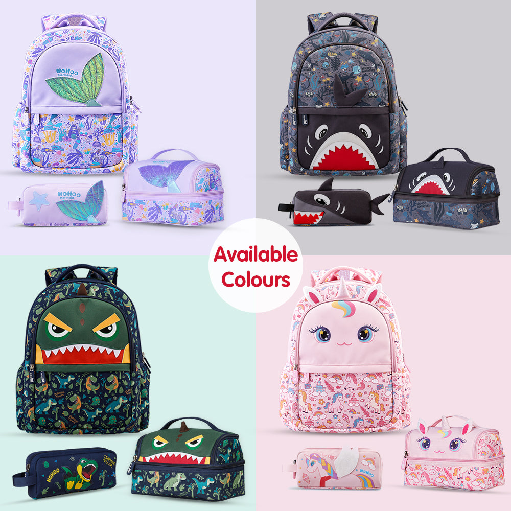 NOHOO Kids 16 Inch School Bag with Lunch Bag and Pencil Case (Set of 3) Unicorn - Pink