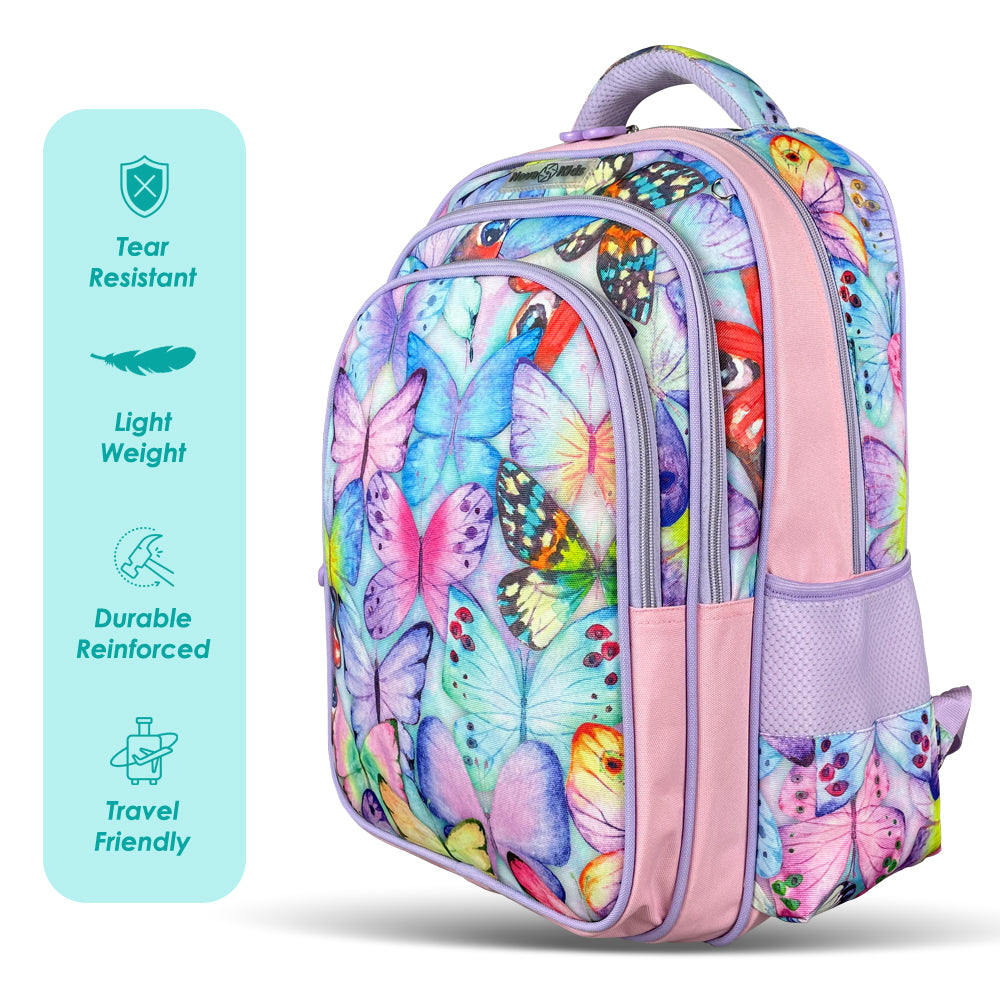 NOVA KIDS School Bag w/Trolley - Butterfly Purple, 17.5 inch