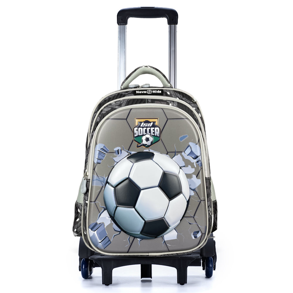 NOVA KIDS 3D School Bag w/Trolley - Soccer Grey