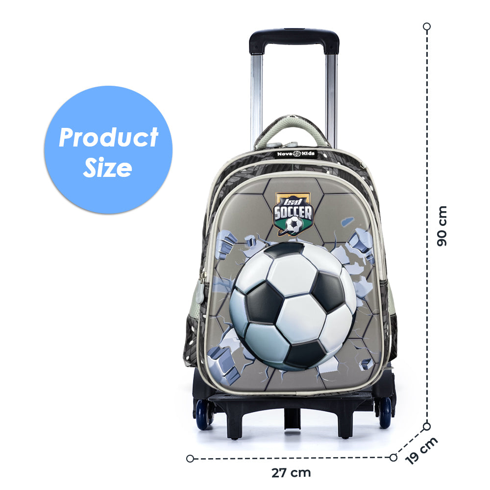 NOVA KIDS 3D School Bag w/Trolley - Soccer Grey