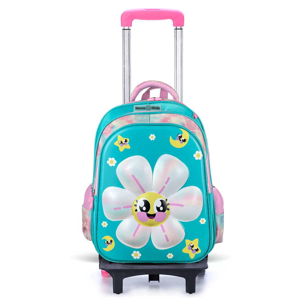 NOVA KIDS 3D School Bag w/Trolley - Daisy Green, 16.5 inch