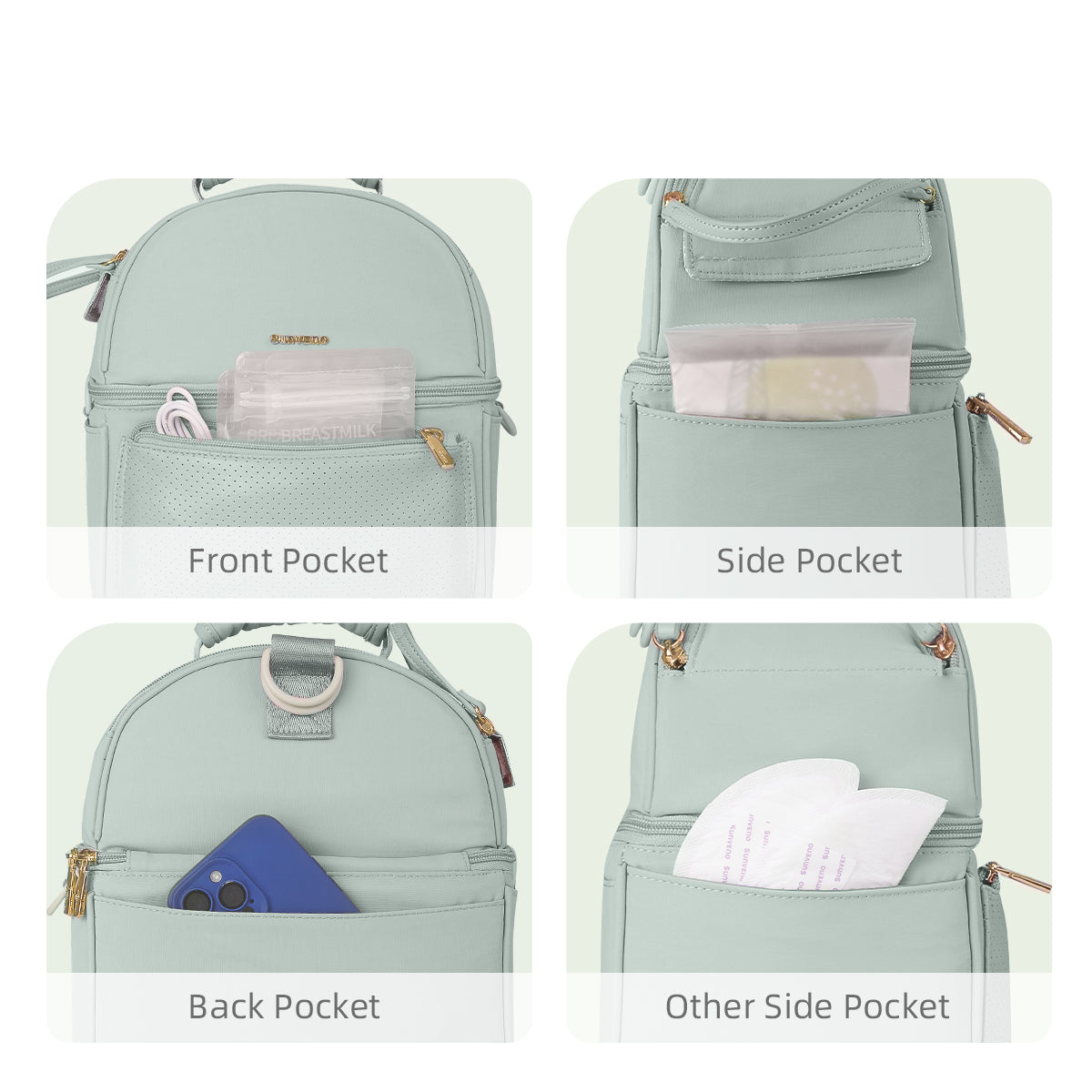 SUNVENO Breastmilk Cooler Bag with Detachable Insulation Box Set - Green