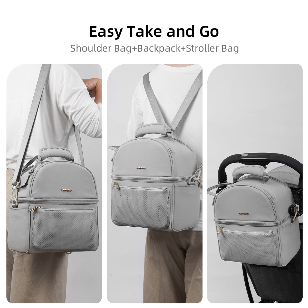 SUNVENO Breastmilk Cooler Bag with Detachable Insulation Box Set - Grey