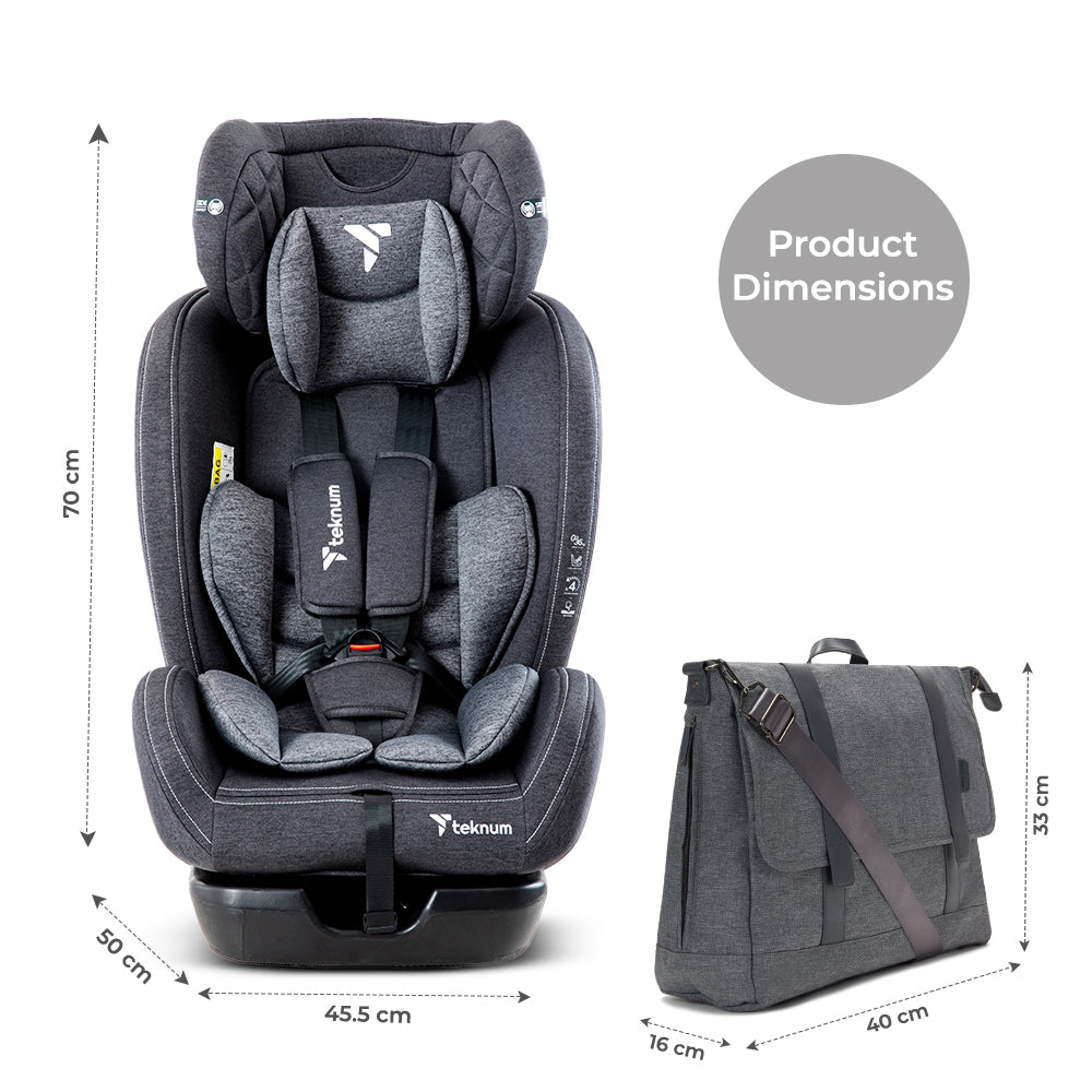 TEKNUM Evolve 2 Car Seat 0-12yrs with Grey Dad's Diaper Hand Bag - Dark Grey