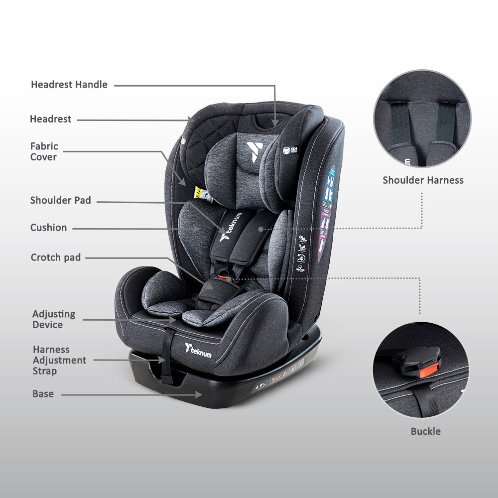 TEKNUM Evolve 2 Car Seat 0-12yrs with Grey Dad's Diaper Hand Bag - Dark Grey