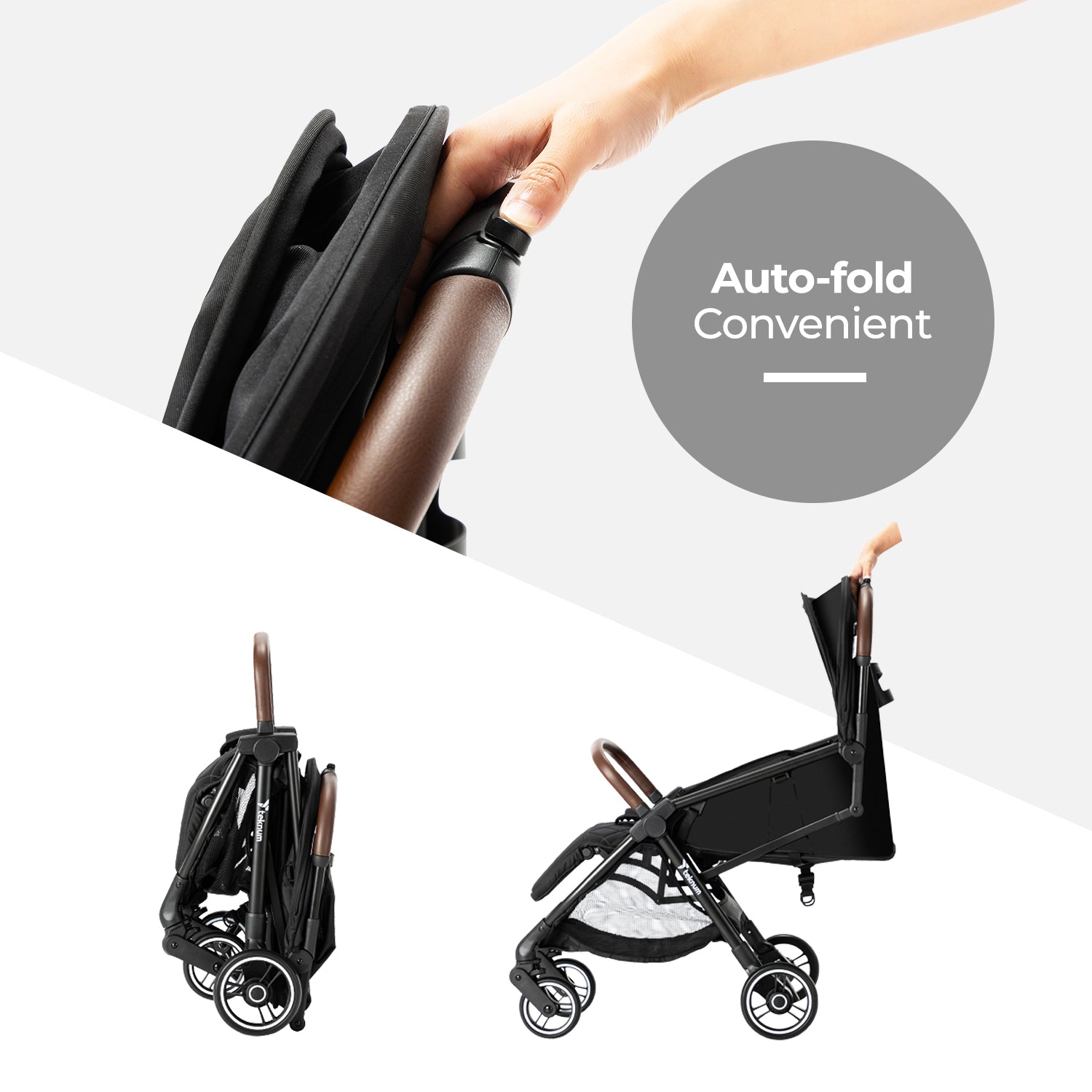 TEKNUM Travel EXPLORER 2 Auto Fold Stroller with Grey Dad's Diaper Hand Bag - Black