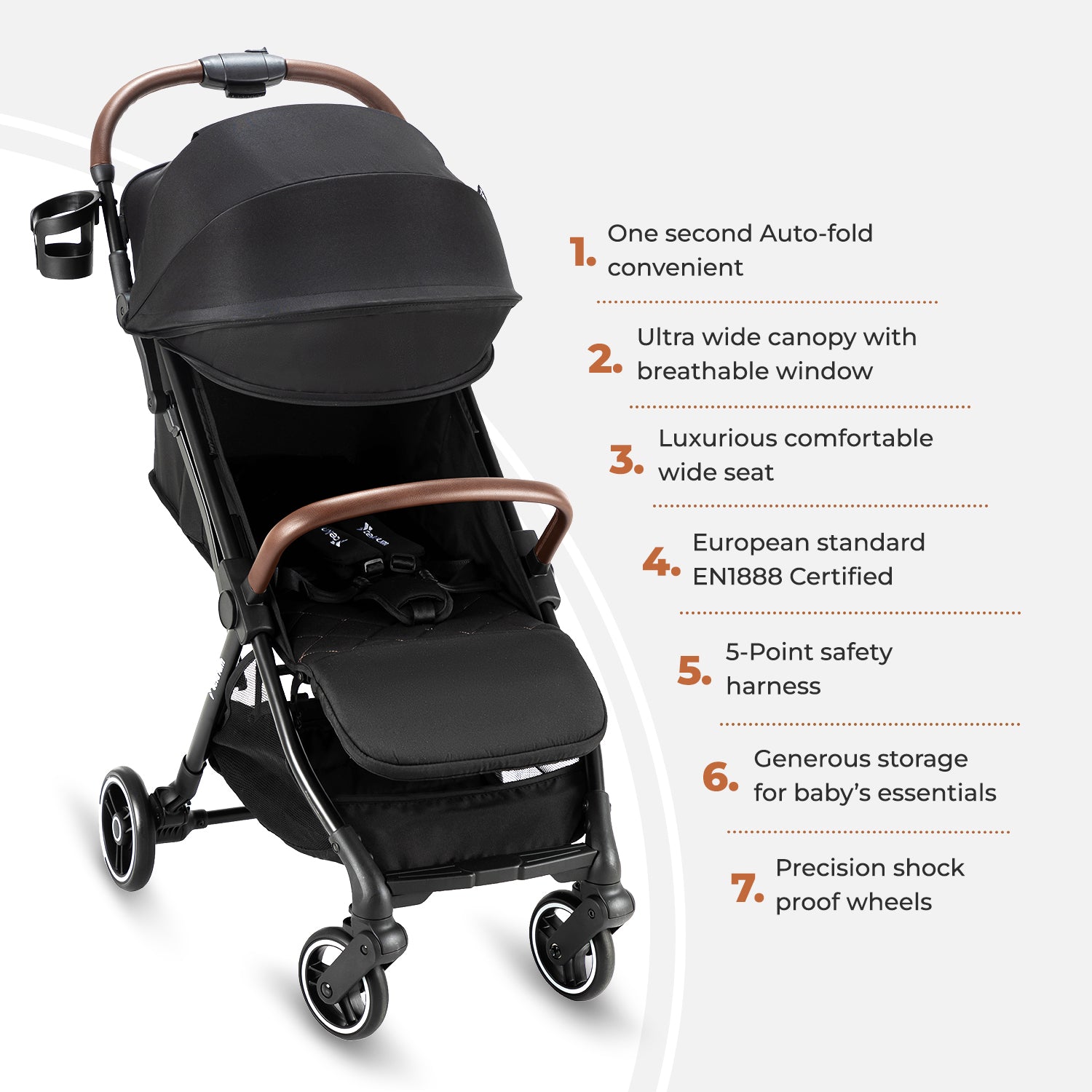 TEKNUM Travel EXPLORER 2 Auto Fold Stroller with Grey Dad's Diaper Hand Bag - Black