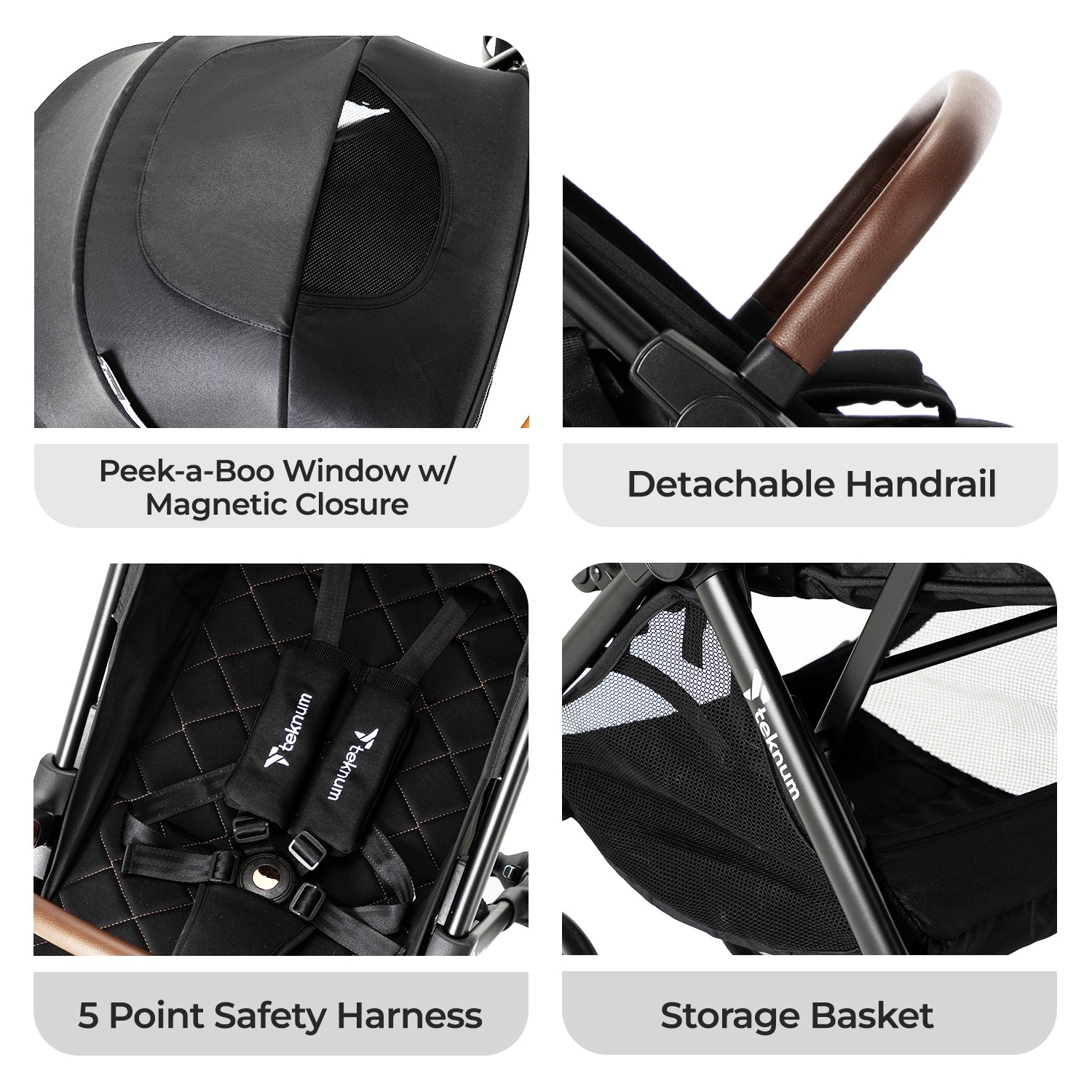 TEKNUM Travel EXPLORER 2 Auto Fold Stroller with Grey Dad's Diaper Hand Bag - Black