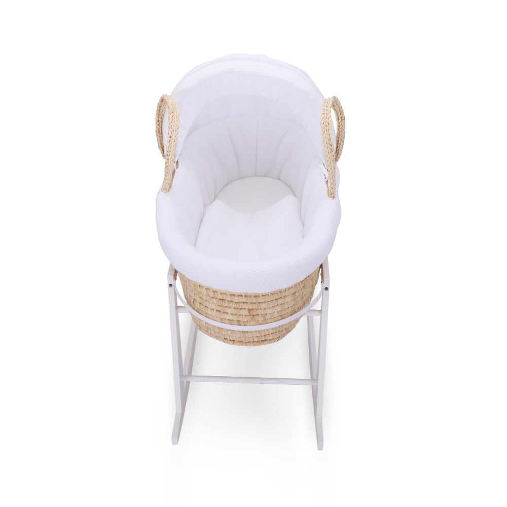 TEKNUM Moses Basket with Waffle Beddings, Mattress and Rocker Stand - Wooden Brown