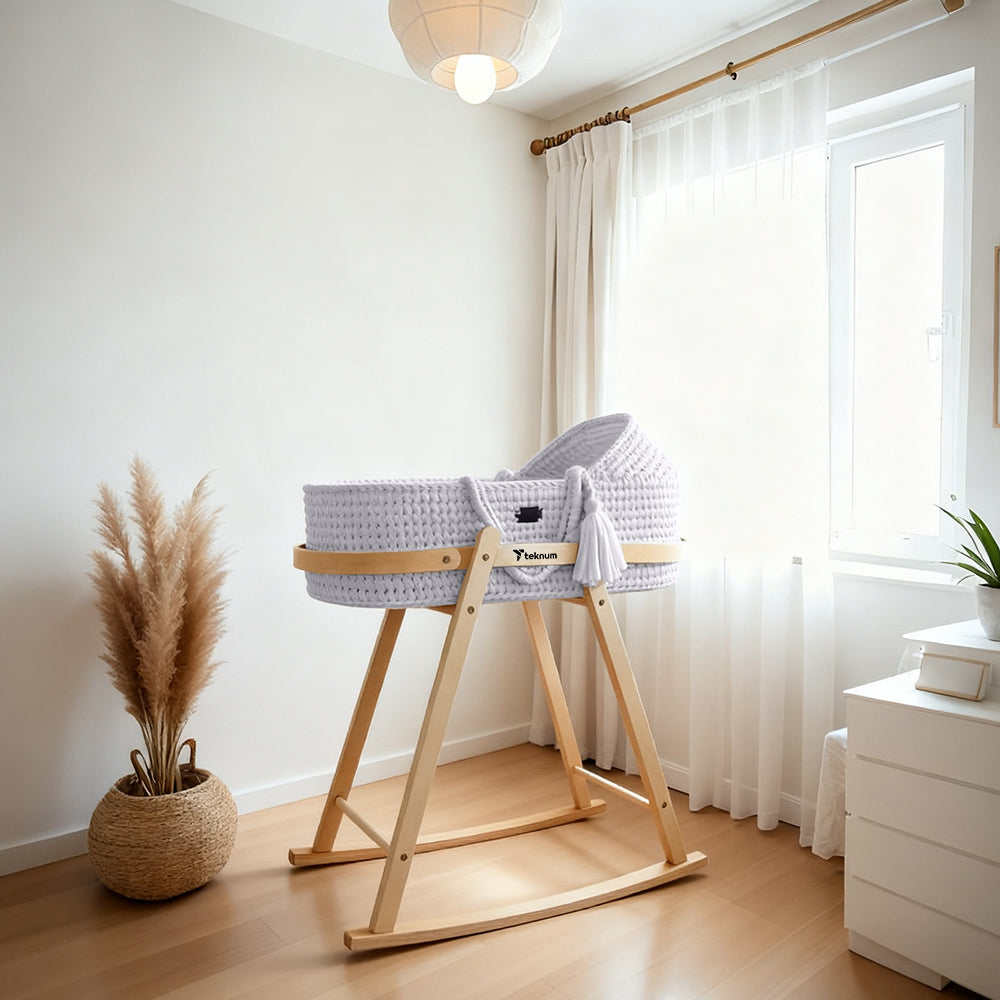 TEKNUM Moses Rope Basket with Stand - Grey