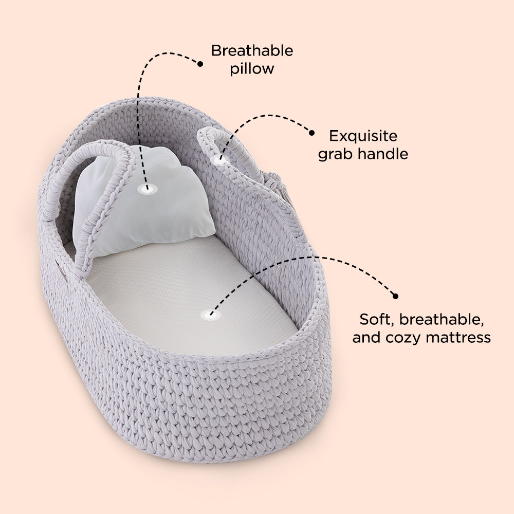TEKNUM Moses Rope Basket with Stand - Grey