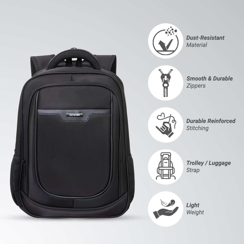 Eazy Kids 16” School Backpack with Laptop Sleeve & 640ml Insulated Stainless Steel Spray Water Bottle Set – Black