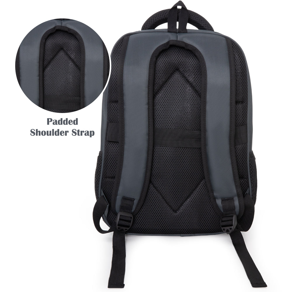 Eazy Kids 16” School Backpack with Laptop Sleeve & 640ml Insulated Stainless Steel Spray Water Bottle Set – Grey