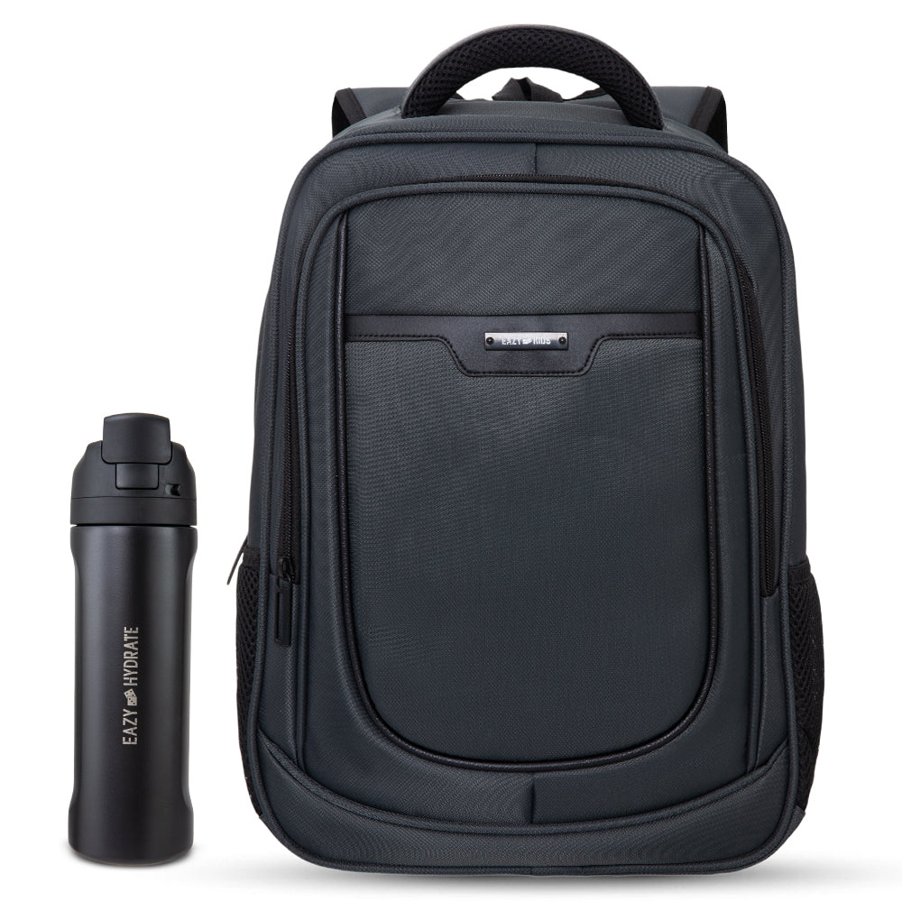 Eazy Kids 16” Backpack w/ Stainless Steel Water Bottle 710ml – Grey