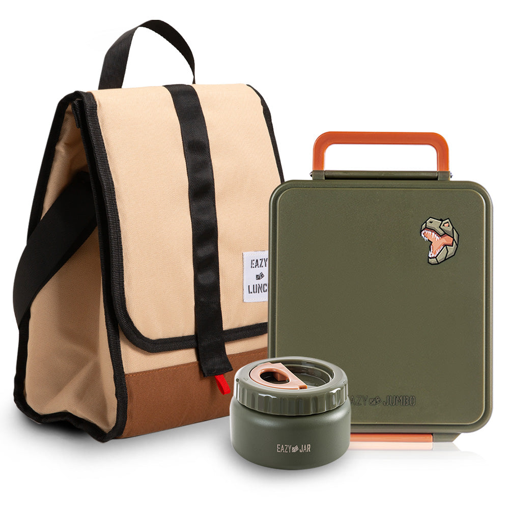 Eazy Kids Insulated Lunch Bag w/ Jumbo Bento Lunch Box – Green