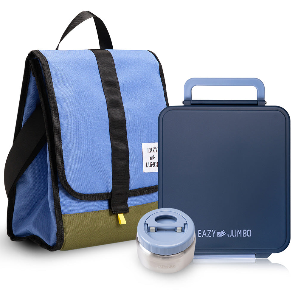 Eazy Kids Insulated Lunch Bag w/ Jumbo Bento Lunch Box – Grey