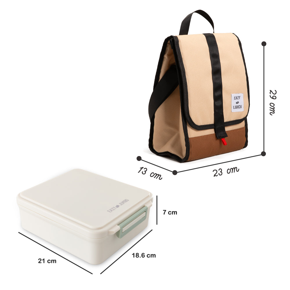 Eazy Kids Insulated Lunch Bag w/ Jumbo Bento Lunch Box – Ivory