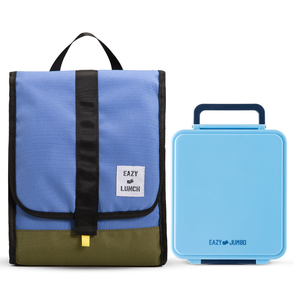 Eazy Kids Insulated Lunch Bag w/ Jumbo Bento Lunch Box – Blue