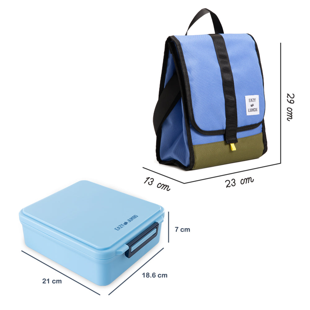 Eazy Kids Insulated Lunch Bag w/ Jumbo Bento Lunch Box – Blue