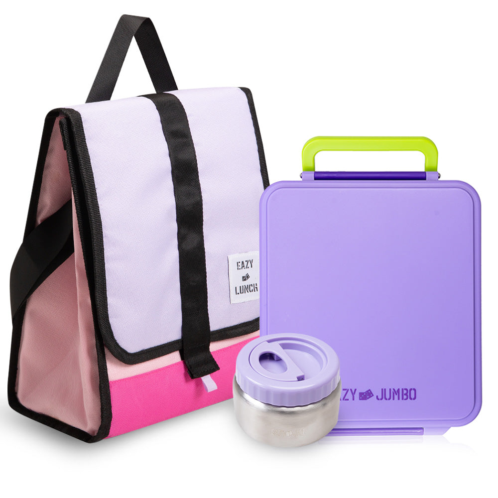 Eazy Kids Insulated Lunch Bag w/ Jumbo Bento Lunch Box – Purple