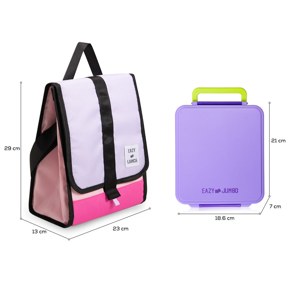 Eazy Kids Insulated Lunch Bag w/ Jumbo Bento Lunch Box – Purple