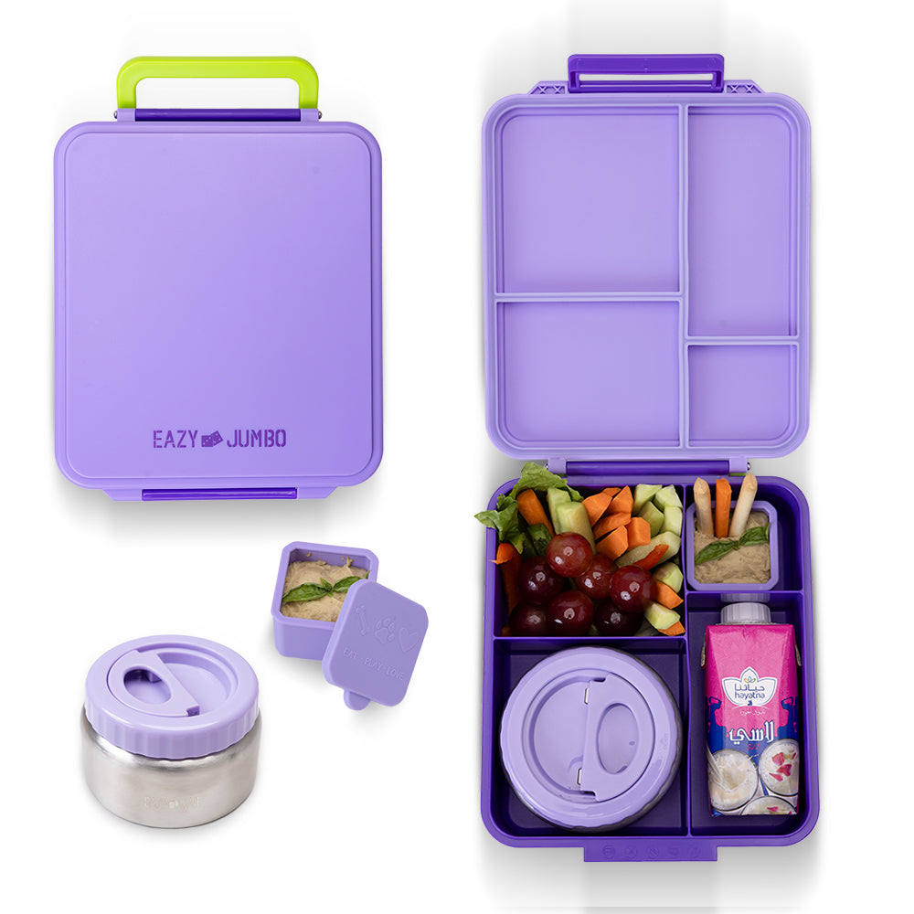 Eazy Kids Insulated Lunch Bag w/ Jumbo Bento Lunch Box – Purple
