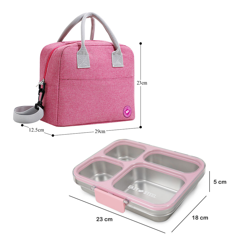 Eazy Kids Stainless Steel Bento Lunch Box 945ml w/ Insulated Lunch Bag – Pink