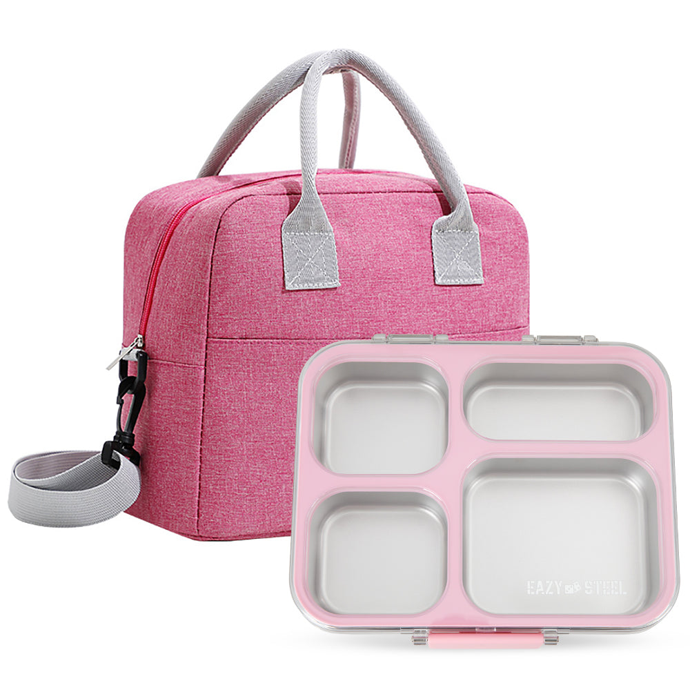 Eazy Kids Stainless Steel Bento Lunch Box 945ml w/ Insulated Lunch Bag – Pink