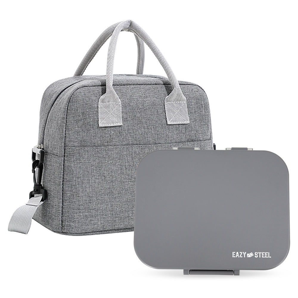 Eazy Kids Premium Stainless Steel Lunch Box w/ Insulated Lunch Bag – Grey