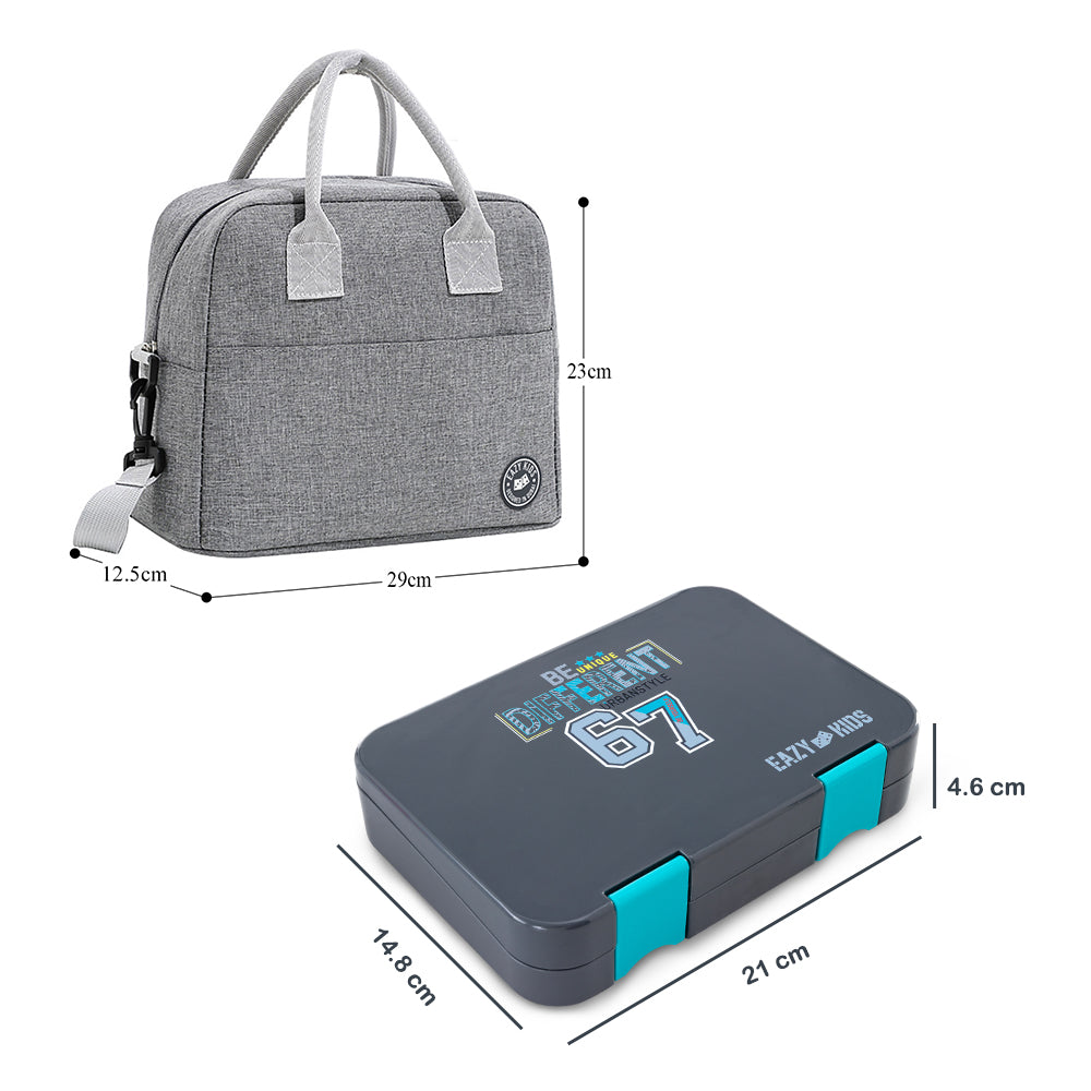 Eazy Kids 4 Compartment Bento Lunch Box w/ Insulated Lunch Bag – Urban Grey
