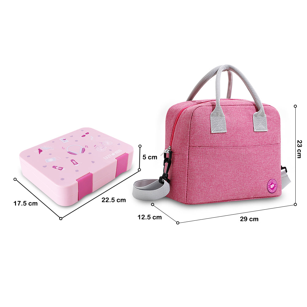 Eazy Kids Convertible Bento Lunch Box w/ Insulated Lunch Bag-Pink