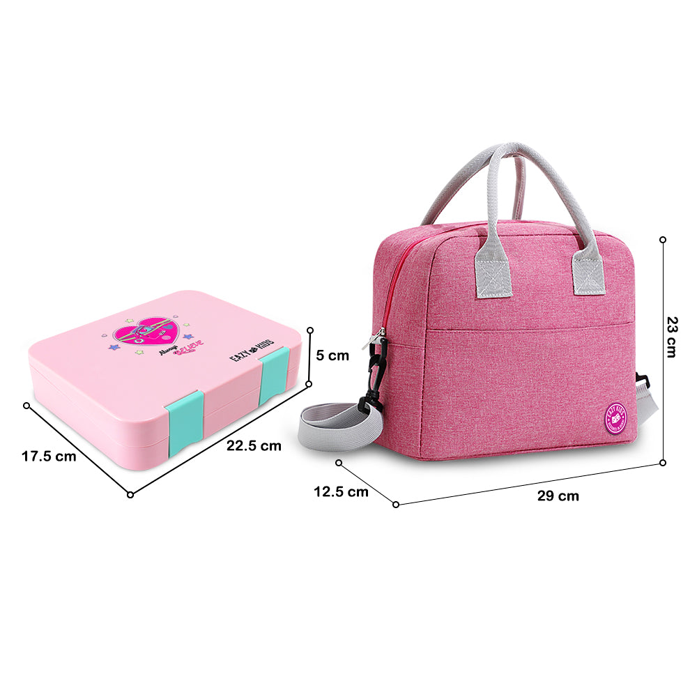 Eazy Kids Convertible Bento Lunch Box w/ Insulated Lunch Bag – Always Believe Pink