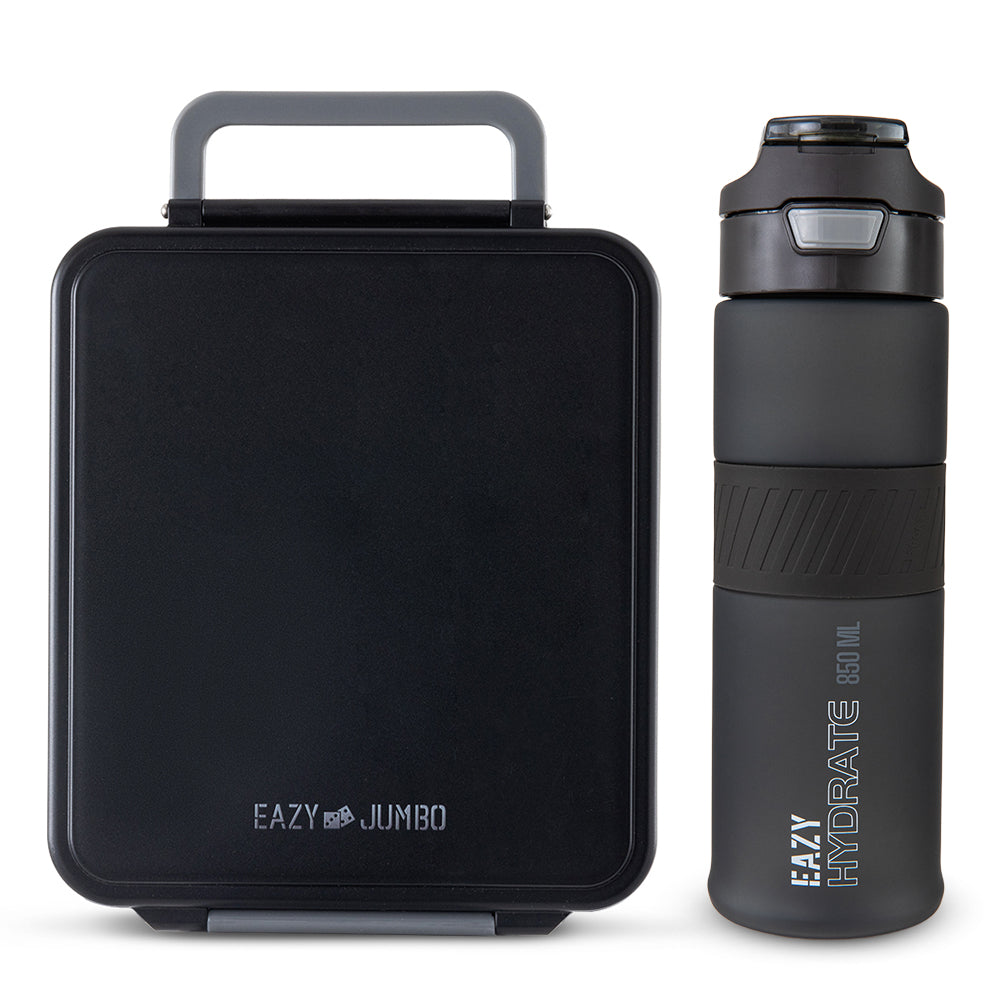 Eazy Kids Jumbo Bento Lunch Box w/ Tritan Water Bottle 850ml – Midnight Black