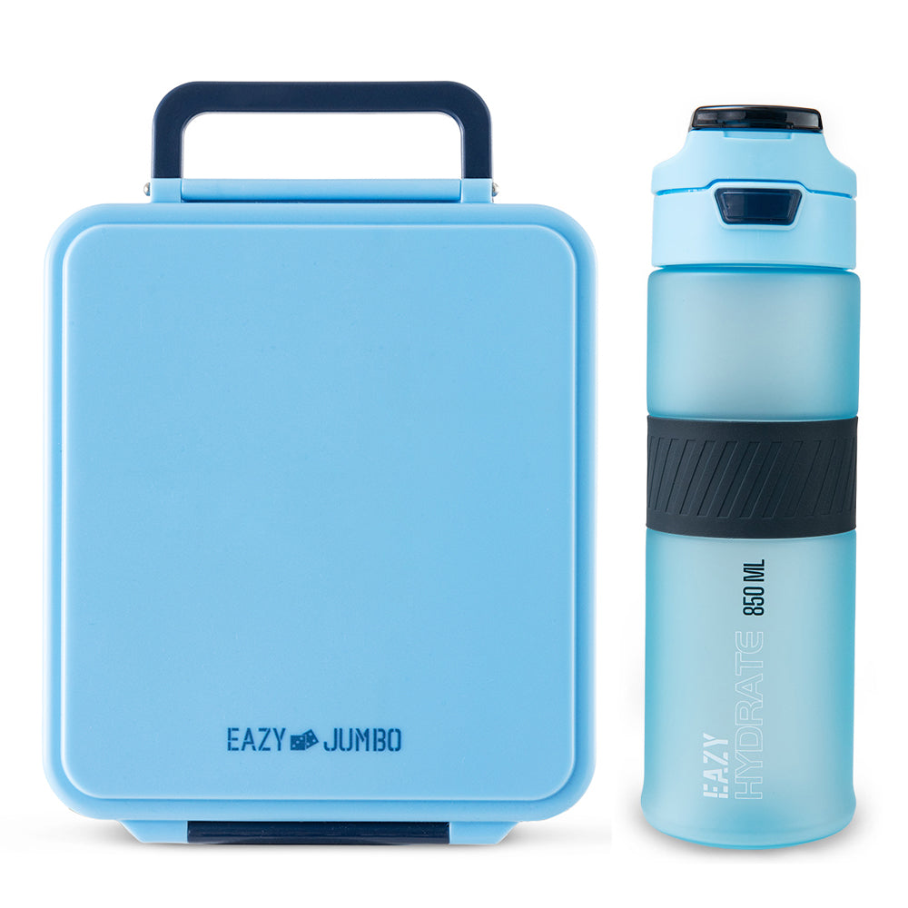 Eazy Kids Jumbo Bento Lunch Box w/ Tritan Water Bottle 850ml – Ice Blue Blast