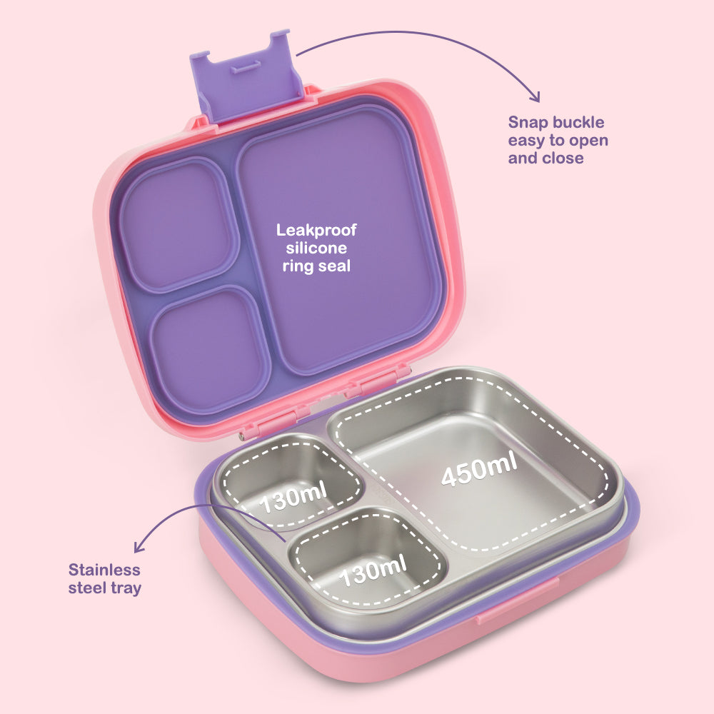 Eazy Kids Premium Stainless Steel Lunch Box 710ml w/ Stainless Steel Water Bottle 445ml β Pink