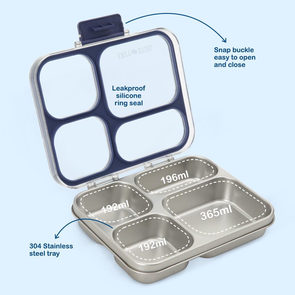 Eazy Kids Stainless Steel Bento Lunch Box 945ml w/ Stainless Steel Water Bottle 710ml – Blue