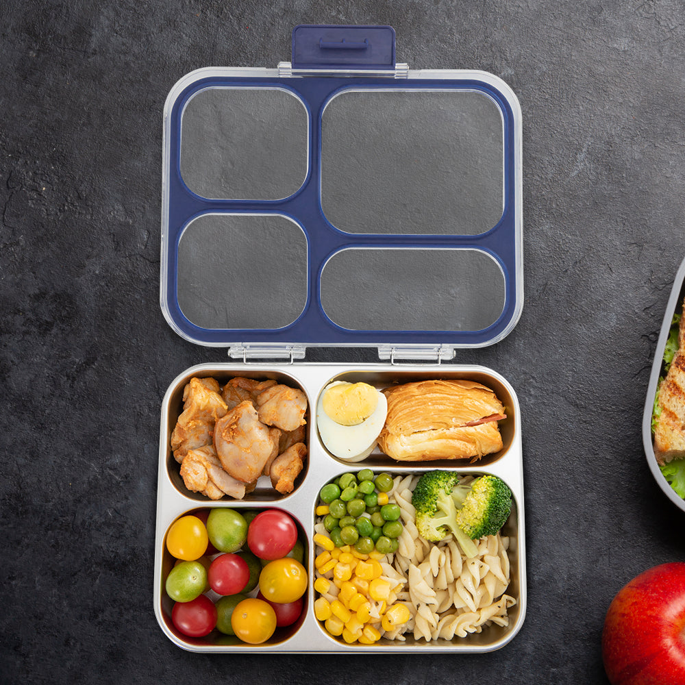 Eazy Kids Stainless Steel Bento Lunch Box 945ml w/ Stainless Steel Water Bottle 710ml – Blue